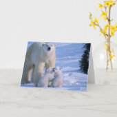 Female Polar Bear Standing with 2 Cubs Karte (Gelbe Blume)
