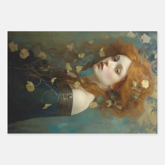 Female portrait Art Nouveau gold accents Decoupage Geschenkpapier Set (Vorderseite)