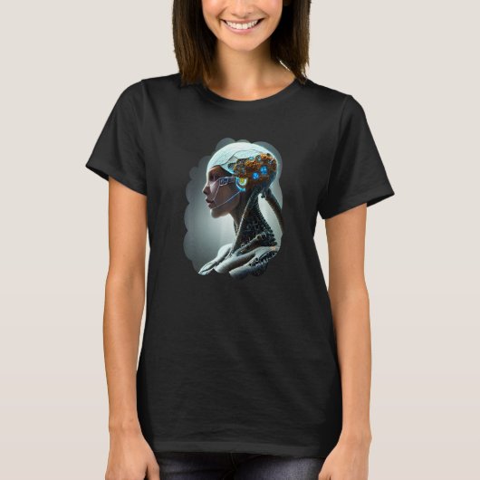 Female Robot Sci Fi Cyborg Unique Futuristic Digit T-Shirt (Vorderseite)
