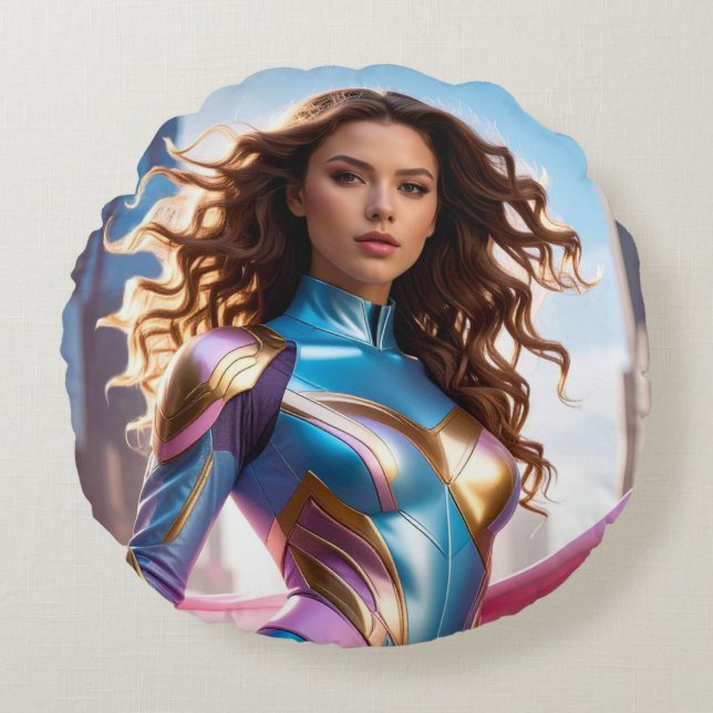 FEMALE SUPERHERO - SCI-FI FANTASY RUNDES KISSEN (Vorderseite)