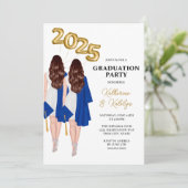 Female Twins Graduation Party Einladung (Stehend Vorderseite)