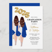 Female Twins Graduation Party Einladung (Vorne/Hinten)