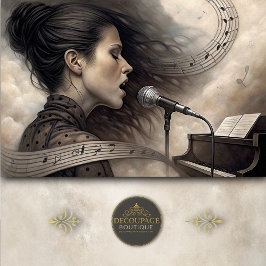 Female Vocalist with Piano & Music Staff Decoupage Seidenpapier