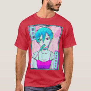 Femboy Vapowave Ästhetische Anime Boy Retro Glitch T-Shirt