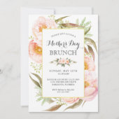 Feminal Pink Peonies Mothers Day Brunch Einladung (Vorderseite)