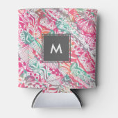 Feminin Hand gezeichnetes rosa, blumengeschmücktes Dosenkühler (Vorderseite)