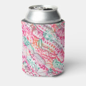 Feminin Hand gezeichnetes rosa, blumengeschmücktes Dosenkühler (Kanne Rückseite)