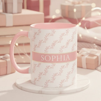 feminin Pink and Gold Floral Monogram Personalized Tasse