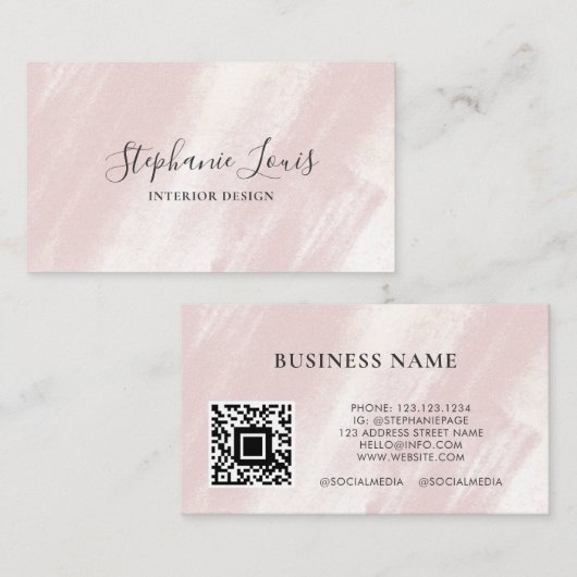 Feminine Abstrakt Blush Pink Beauty Boho QR Code Telefonnummerkarte (Vorne/Hinten)