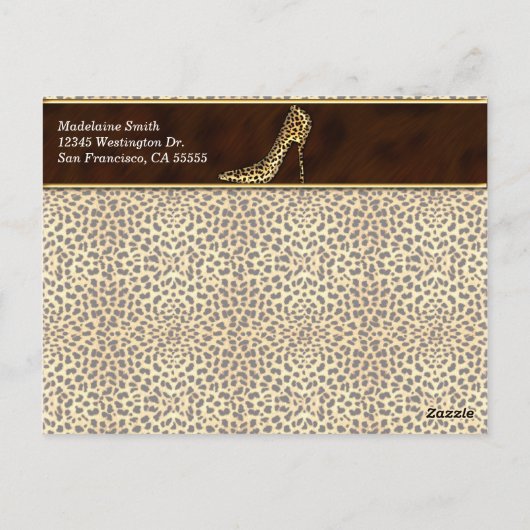 Feminine and Classy Cheetah Print and Stiletto Postkarte (Rückseite)