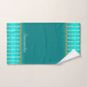 Feminine Aquamarin Blue und Gold gemustert Badhandtuch Set (Handtuch)