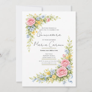 Feminine Aquarell-Blumen-Quinceanera-Geburtstag Einladung