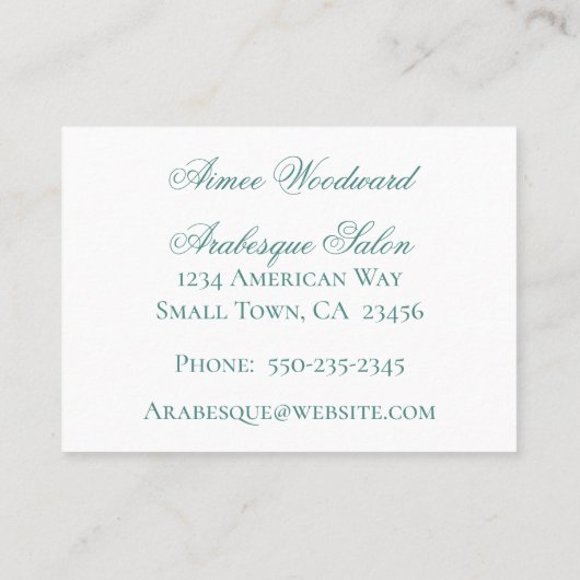 Feminine Barock Verschönerung Aqua und Weiß Visitenkarte (Rückseite)