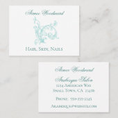 Feminine Barock Verschönerung Aqua und Weiß Visitenkarte (Vorne/Hinten)