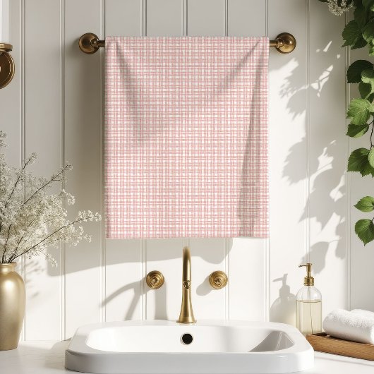 Feminine Bath Towel Rose Gold Plaid for Mom Badhandtuch Set