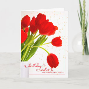 Feminine Birthday wünscht Red Tulips in einer Vase Karte