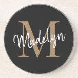 Feminine Black Gold Monogram Script Elegant Modern Getränkeuntersetzer<br><div class="desc">Feminine Black Gold Monogram Script Elegant Moderner Untersetzer. Dieses moderne,  elegante Untersetzer mit Ihrem individuellen Monogramm und Namen ist einfach zu personalisieren.</div>