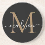 Feminine Black Gold Monogram Script Elegant Modern Getränkeuntersetzer<br><div class="desc">Feminine Black Monogram Script Eleganter Moderner Untersetzer</div>