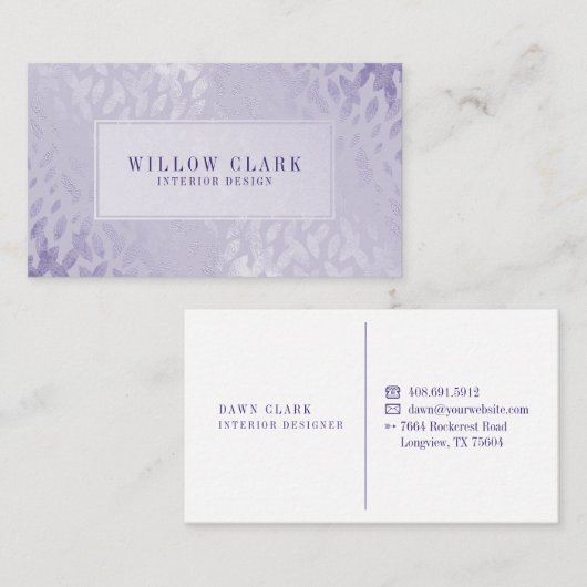 Feminine Blassviolet Gold Willow Tree Leaf Muster Visitenkarte (Vorne/Hinten)