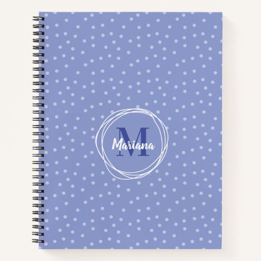 Feminine Blue Dots Muster Monogramm Notizblock (Vorderseite)