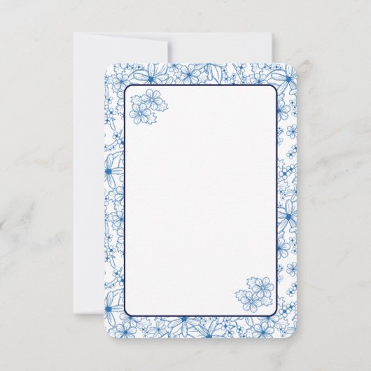 Feminine Blue Floral Pattern, Blank Dankeskarte (Rückseite)