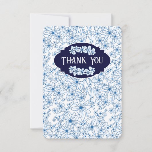 Feminine Blue Floral Pattern, Blank Dankeskarte (Vorderseite)