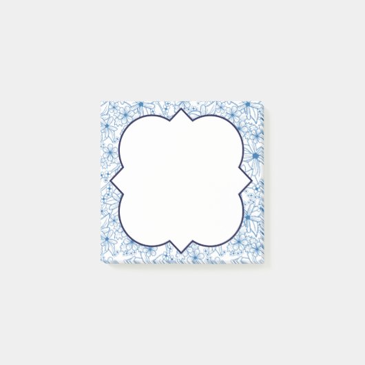 Feminine Blue Floral Pattern, Blank Post-it Klebezettel (Vorderseite)
