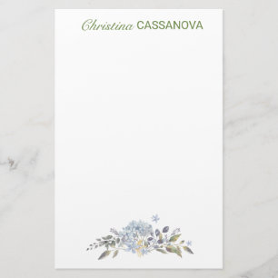 Feminine Blue Floral Watercolor Personalisiert Briefpapier