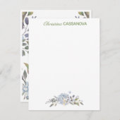 Feminine Blue Floral Watercolor Personalisiert Mitteilungskarte (Vorne/Hinten)