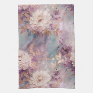 Feminine Blue White Gold Lila Blume Geschirrtuch