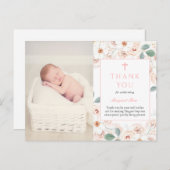 Feminine Blume Taufe Foto Danke Karte (Vorne/Hinten)
