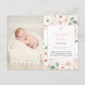 Feminine Blume Taufe Foto Danke Karte (Vorderseite)
