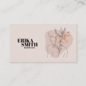 Feminine Blumenhaarstylist Pink Line Art QR Code Visitenkarte (Vorderseite)