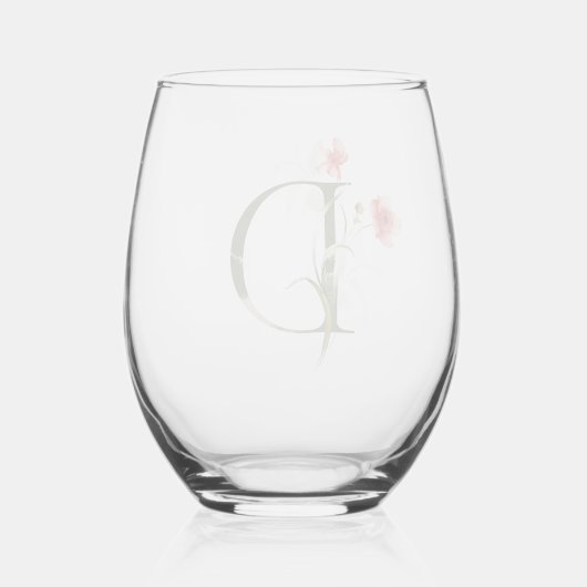 Feminine Blumenmonogramm: Buchstabe D Weinglas Ohne Stiel (Rückseite)