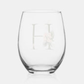 Feminine Blumenmonogramm der Buchstaben H Weinglas Ohne Stiel (Rückseite)