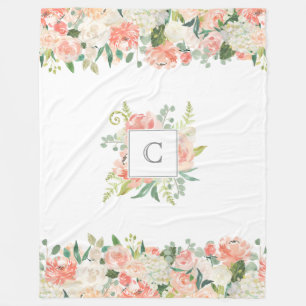 Feminine Blumenmuster mit Ihrem Monogramm Fleecedecke