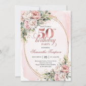 Feminine Blush Floral 50th Birthday Celebration  Einladung (Vorderseite)