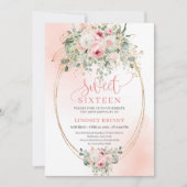 Feminine Blush Floral Gold Sweet 16 Invitation Einladung (Vorderseite)