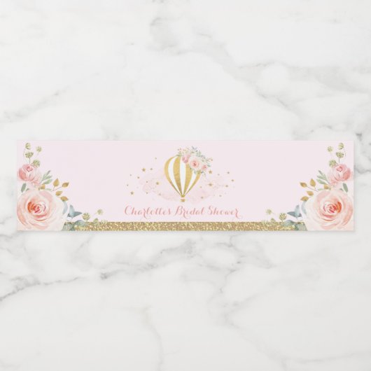 Feminine Blush Gold Bloral Hot Air Ballon Favorite Wasserflaschenetikett (Einzelnes Label)