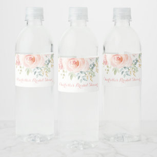 Feminine Blush Gold Wasserfarbe Blumenrose Favorit Wasserflaschenetikett