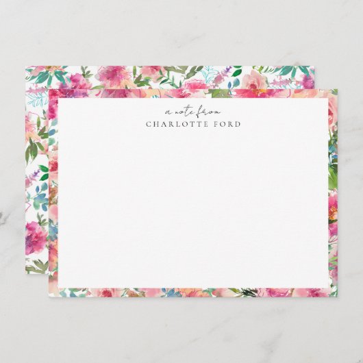 Feminine Blush Pink Aquamarin Peony Rose Giro Blor Mitteilungskarte (Vorne/Hinten)