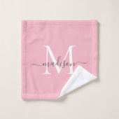 Feminine Blush Pink Gray Monogram Script Name Chic Badhandtuch Set (Waschlappen)