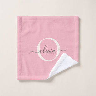 Feminine Blush Pink Gray Monogram Script Name Chic Badhandtuch Set