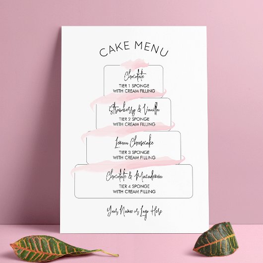 Feminine Blush Pink Script Cake Flavor Menü Poster