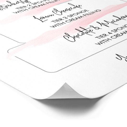 Feminine Blush Pink Script Cake Flavor Menü Poster (Ecke)