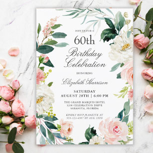 Feminine Blush Rose Floral 60. Geburtstagsparty Einladung