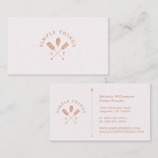 Feminine Bohemisch Boho Arrow Wappen und Monogramm Visitenkarte (Vorne/Hinten)