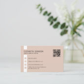 Feminine Boho Beige Minimalistischer einfacher QR- Visitenkarte (Stehend Vorderseite)