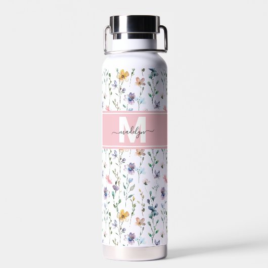 Feminine Boho Botanical Script Monogram Trinkflasche (Rückseite)