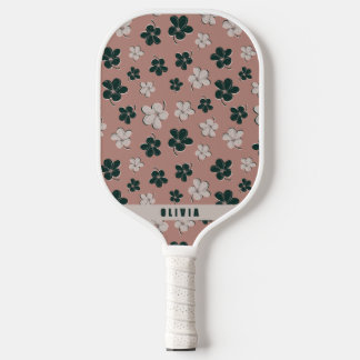 Feminine Boho Floral Pastel Pink Pickleball Paddle